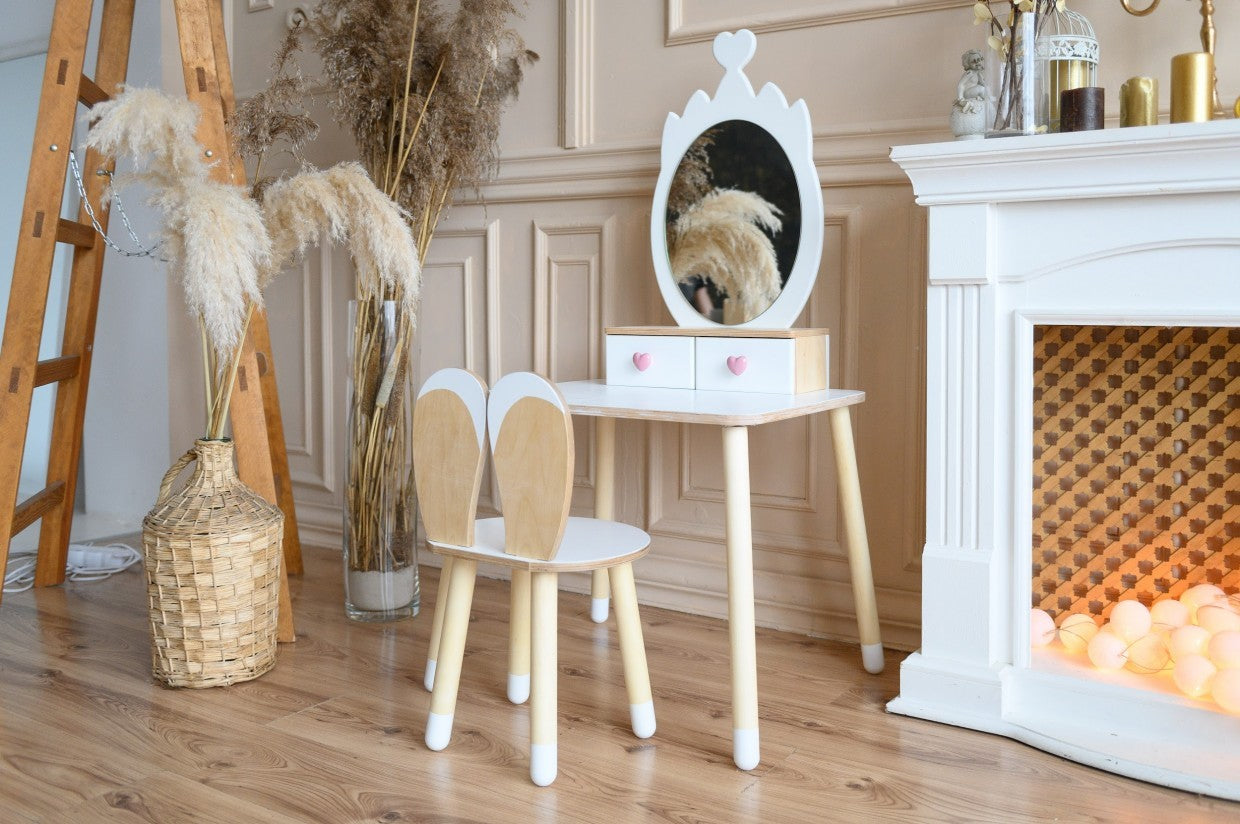 Family-scl Princess Beauty Table Chair with Mirror Crown – dimensions measurements diagram | Nestling