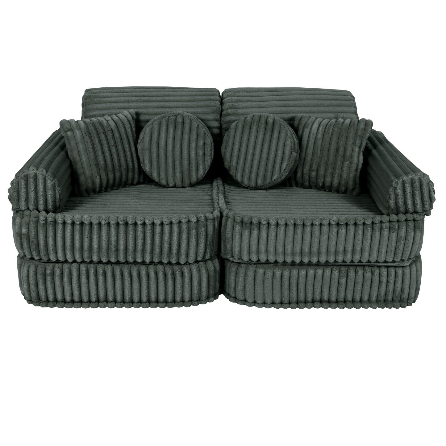 MeowBaby Medium Modular Sofa Churros Forest Green – compact sofa configuration for kids | Nestling