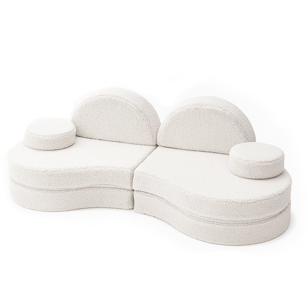 MeowBaby Modular Sofa Coccolo 6-Piece Kids Foam Sofa – full sofa assembled bearly off-white boucle front view | Nestling