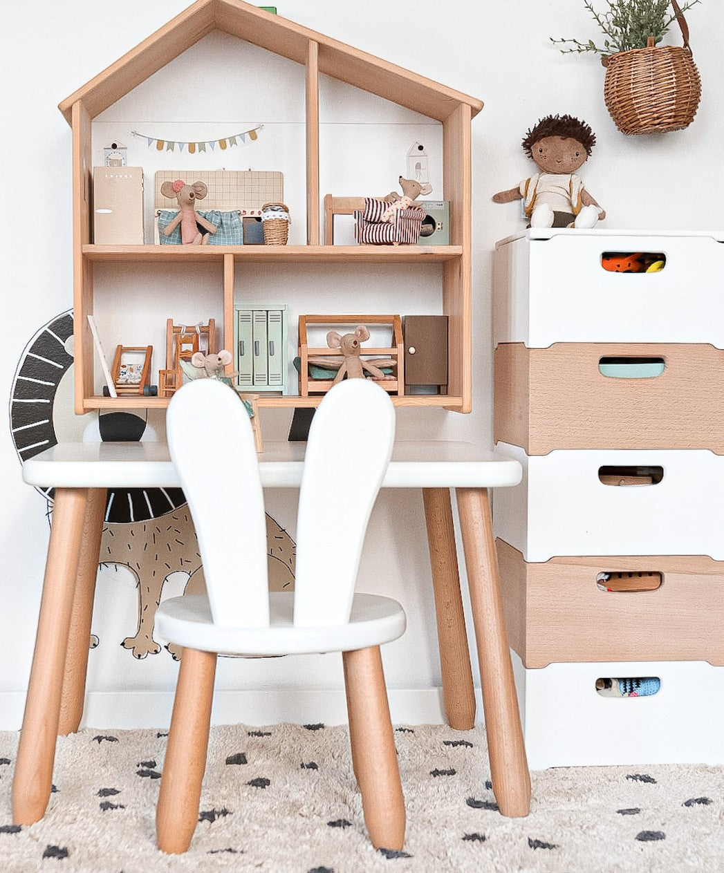 Kidozia Bunny beech wood table and chair set showing the bunny motif