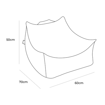 MeowBaby sako bag dimensions showing 50cm height, 70cm length, and 60cm width