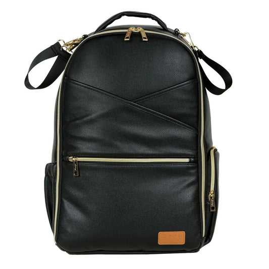 Ally Scandic large diaper backpack in espresso with dual handles and gold hardware front view