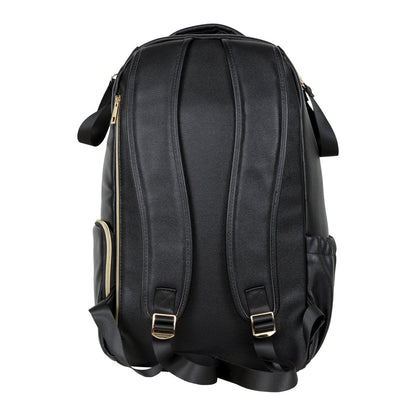 Back view of espresso diaper bag backpack with padded straps and supportive structure