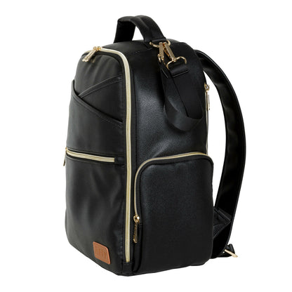 Black Ally Scandic diaper backpack back view highlighting side pocket
