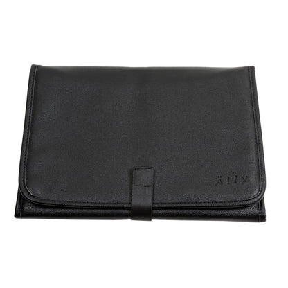 Black vegan leather changing mat with Ally Scandic branding