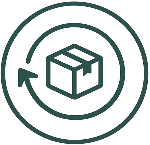 Icon of a box with an arrow inside a circle, symbolizing packaging or delivery.