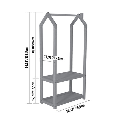 House-shaped clothing rack dimensions diagram showing height and width measurements
