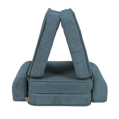 Turquoise modular kids sofa with carry handles shown from front view