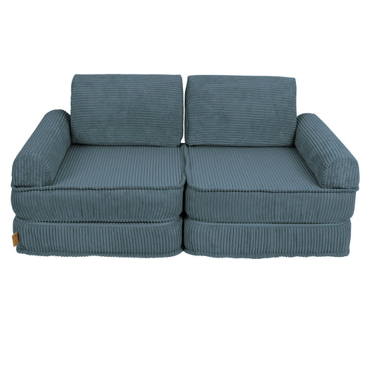 Medium modular kids sofa in turquoise with two-seat configuration and removable cushions