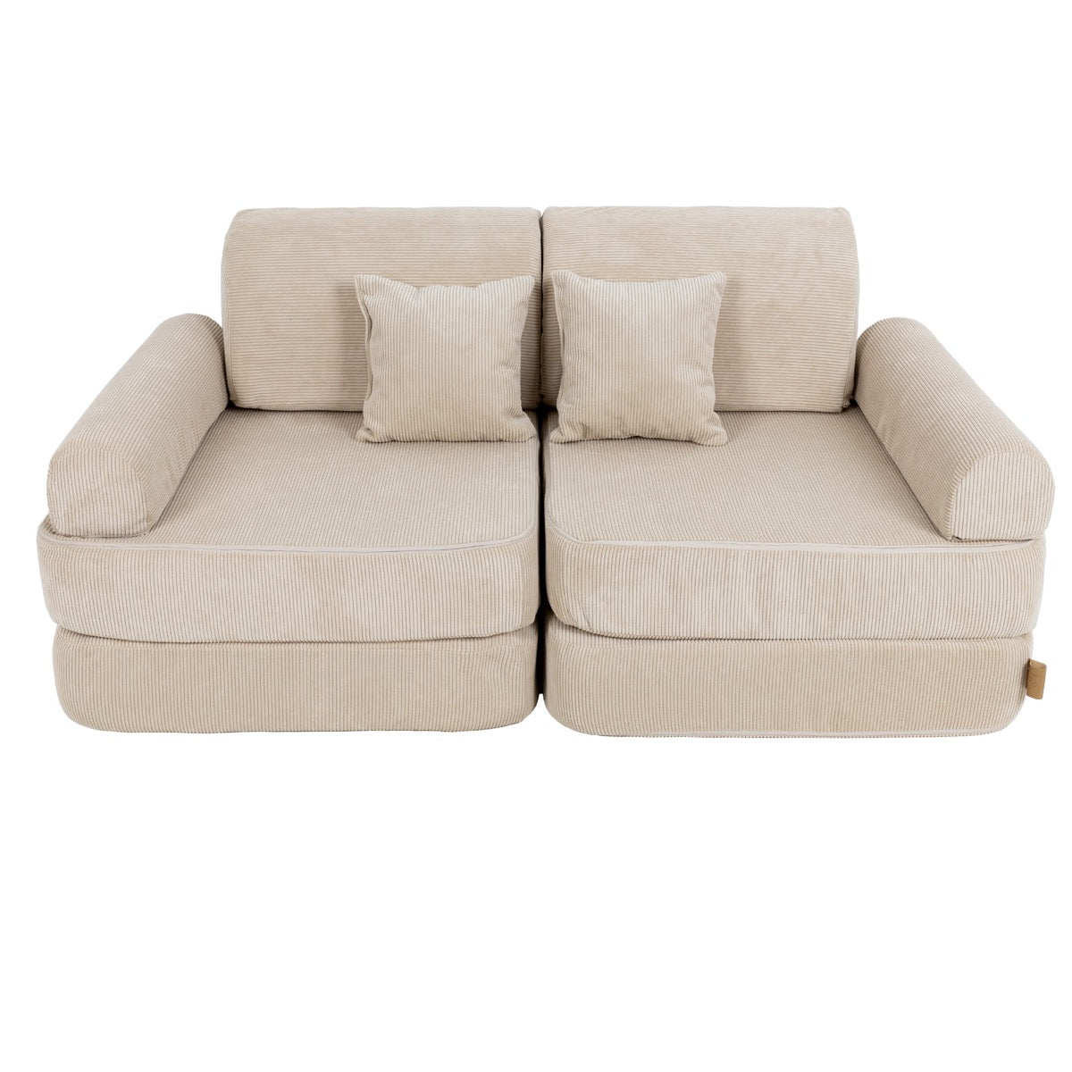 MeowBaby medium modular sofa in ecru slimcord with two seats and cylindrical armrests
