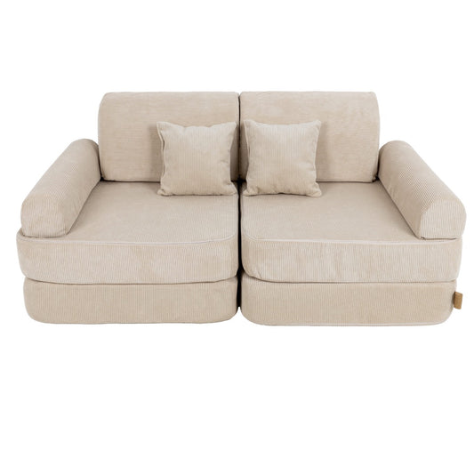 MeowBaby medium modular sofa in ecru slimcord with two seats and cylindrical armrests
