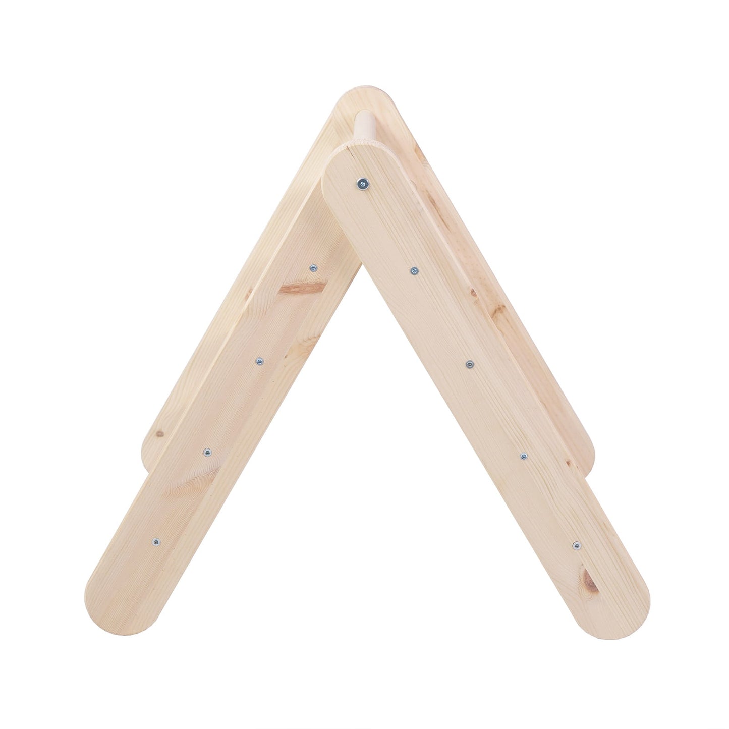 Top view of wood ladder A-frame showing peaked structure with rungs