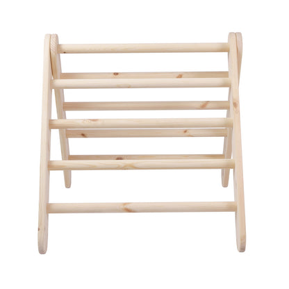 Flat wood ladder back panel with five horizontal rungs and rounded edges