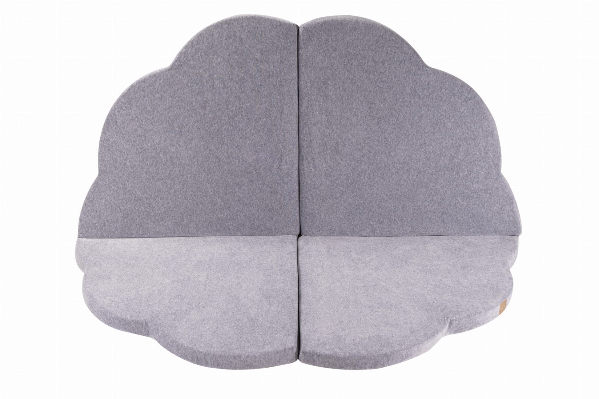 Top view of light grey velvet cloud shaped play mat with two-tone color design