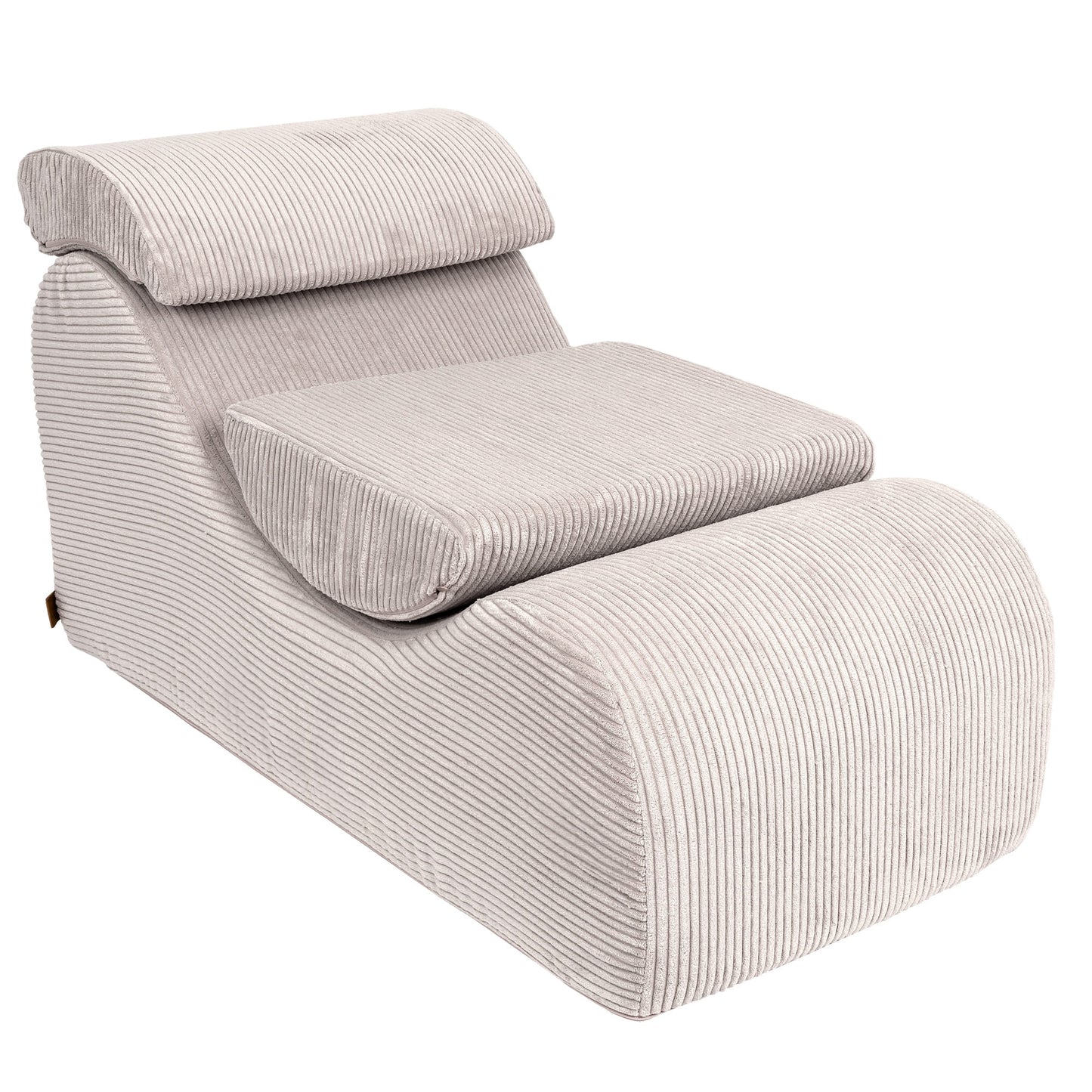 Wave Lounger in ecru with ribbed texture, angled three-quarter view showing full chair design