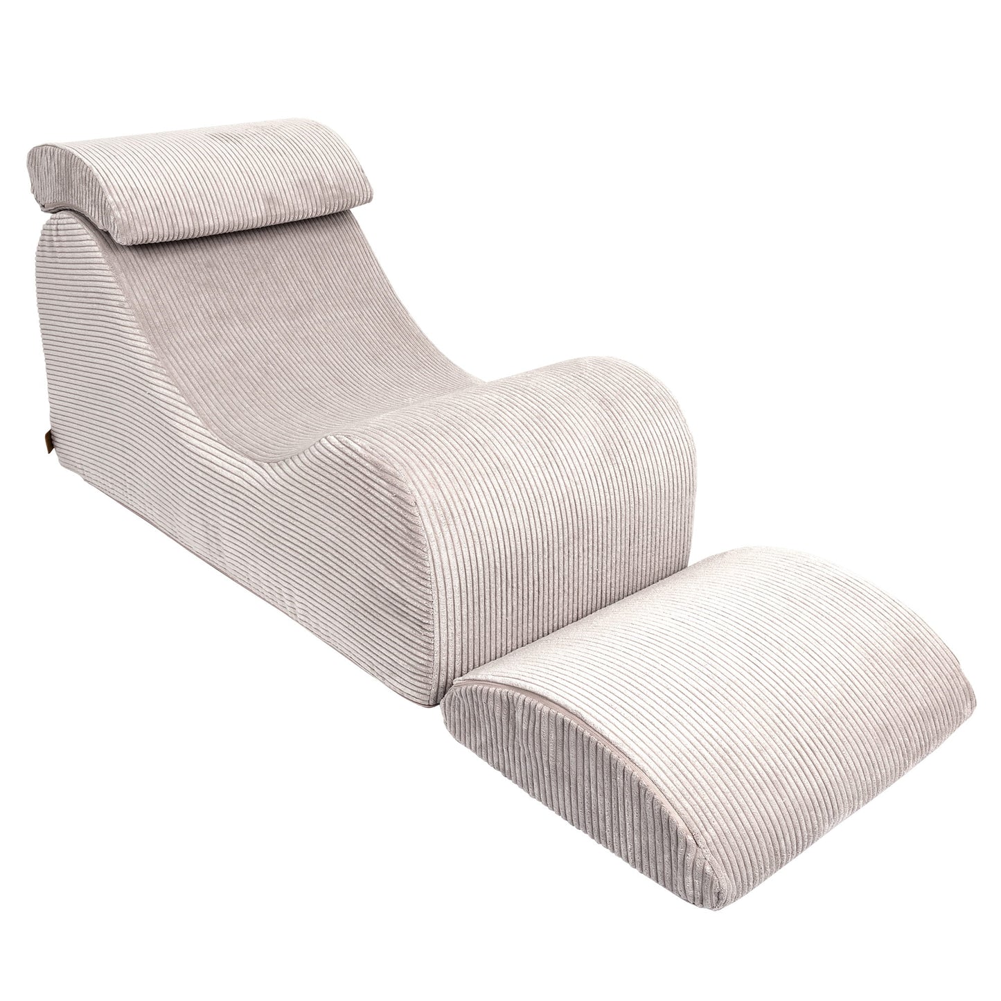 Wave Lounger in ecru, side profile showing reclined position with curved back support