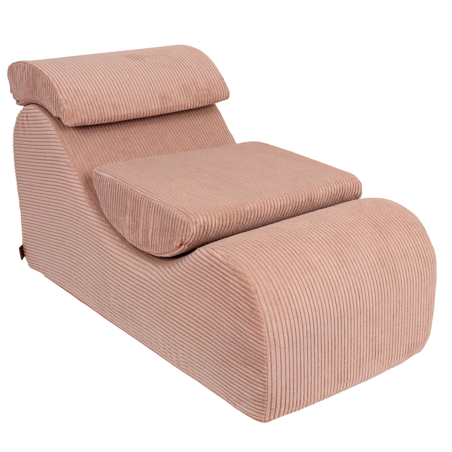 Wave Lounger in powder rose featuring cushioned seat, armrest, and relaxation setup