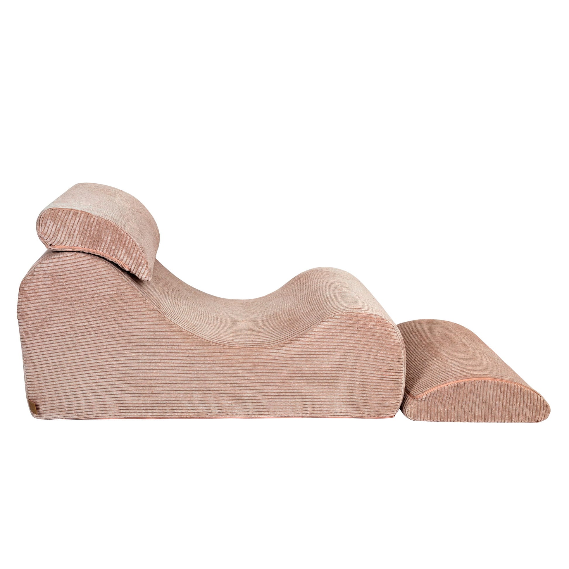 Wave Lounger side profile with attached footrest and supportive headrest pillow