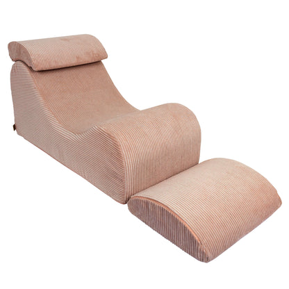 Wave Lounger with detachable ottoman and cylindrical pillow support