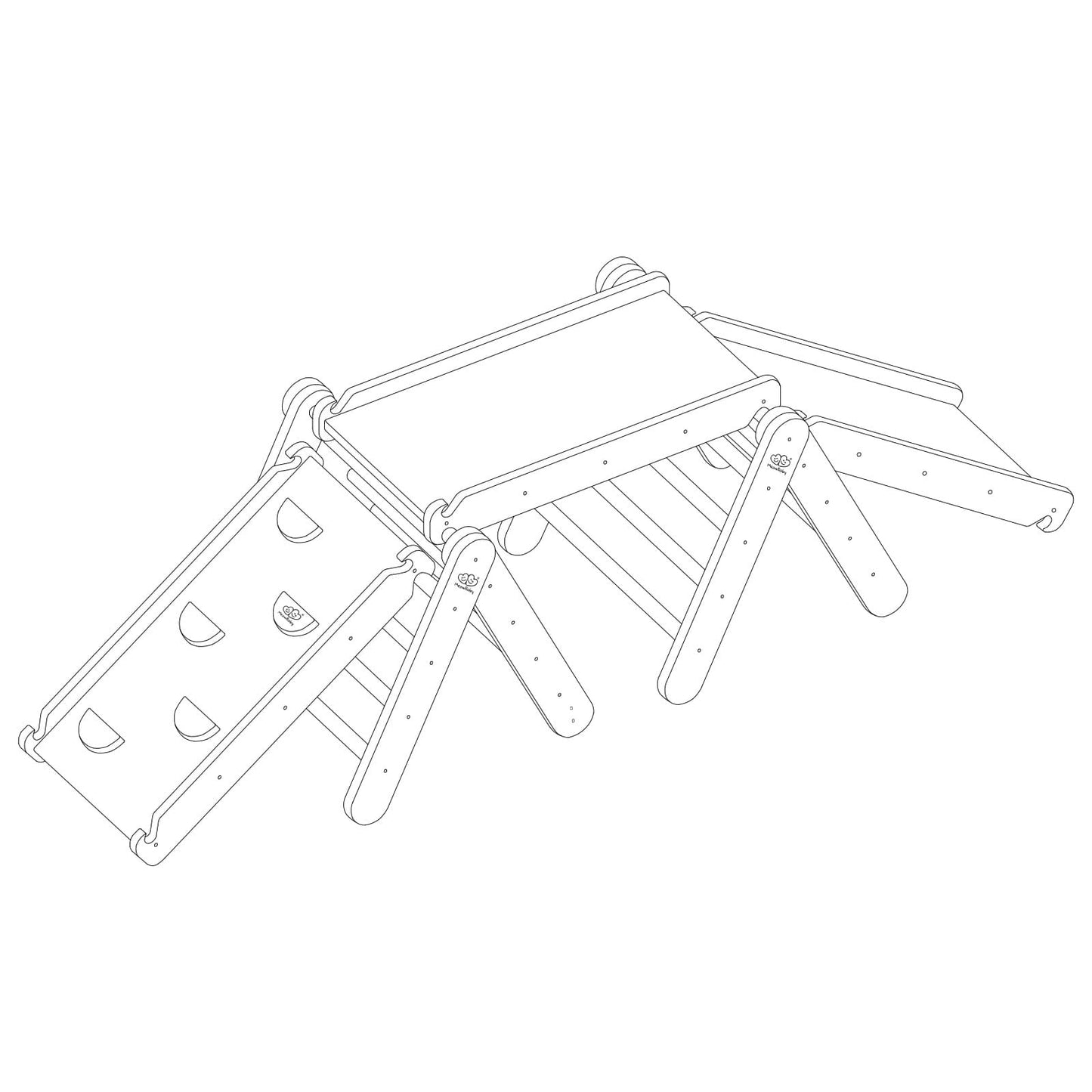 White climbing triangle with slide expanded view displaying all components