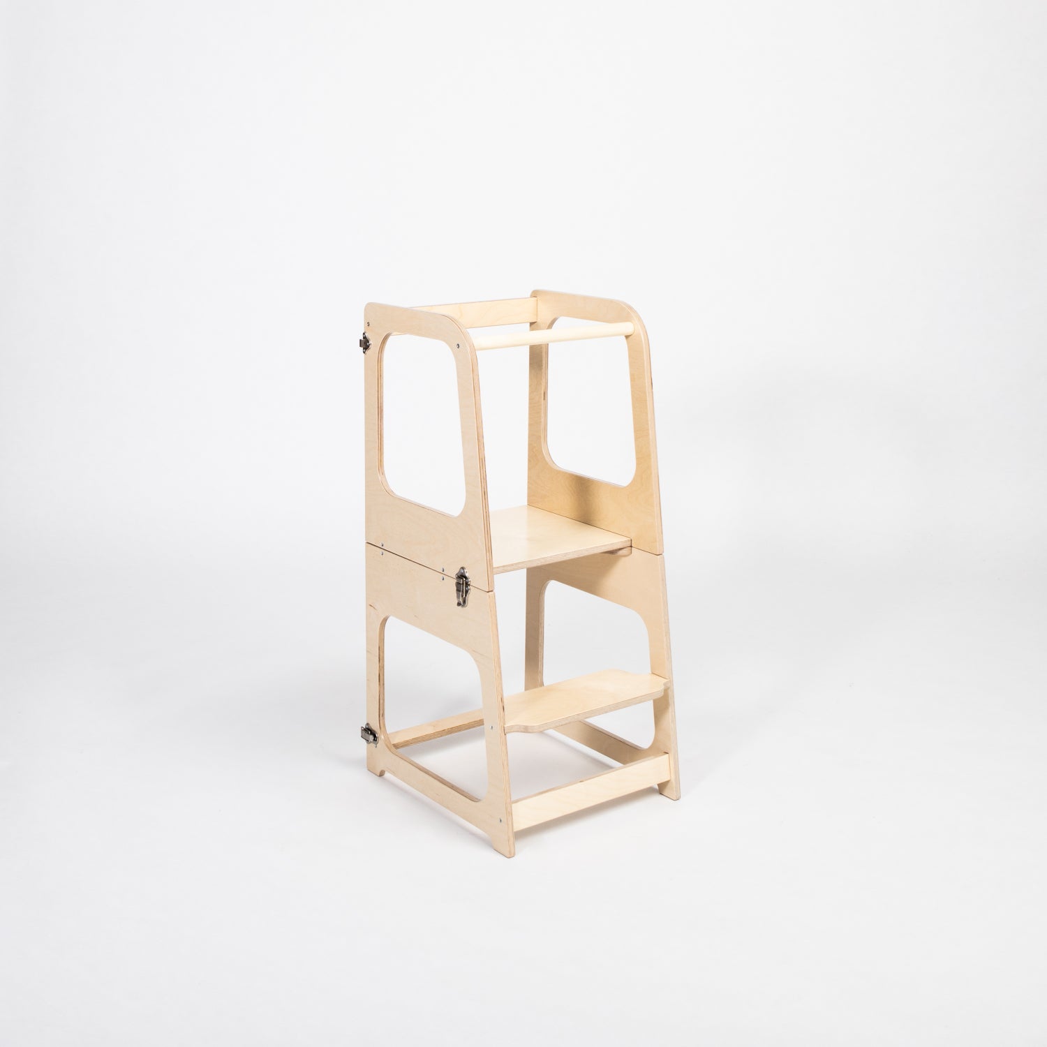 Natural birch wood Montessori kitchen tower in upright position