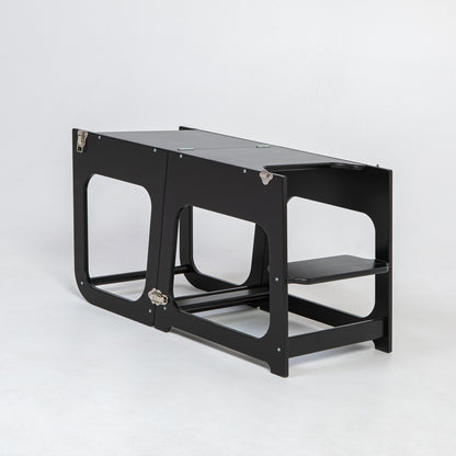 Black kitchen tower converted to table and chair set