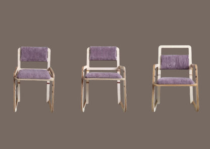 Three views of cannon pink Montessori chair showing front, side, and back angles