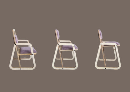 Cannon pink Montessori chair shown from left, center, and right profile angles