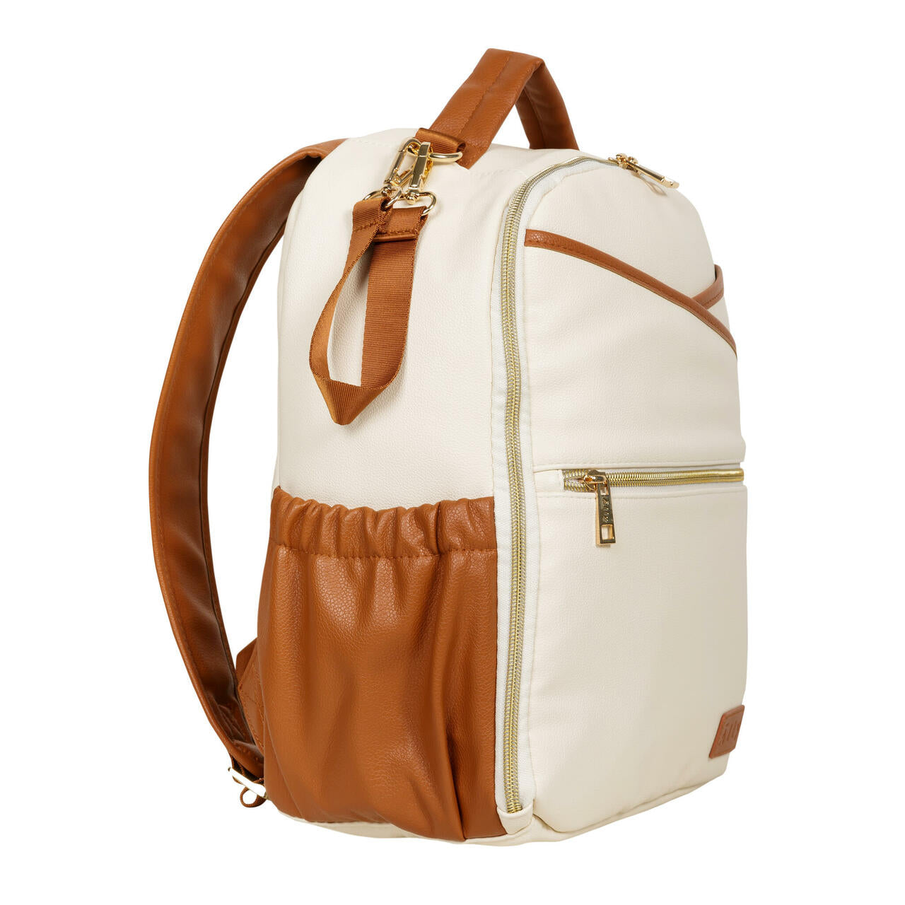Ally Scandic Small Diaper Backpack Cappuccino – features callout infographic key pockets | Nestling