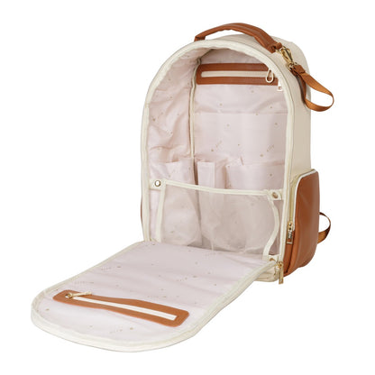 Ally Scandic Small Diaper Backpack Cappuccino – flat lay product shot caramel brown | Nestling