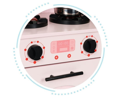 Angelove Pink Wooden Play Kitchen Oven Accessories – back view pink kitchen complete set | Nestling