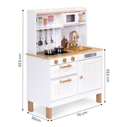 Angelove Wooden Play Kitchen Lights Sounds LED – lifestyle shot child pretend cooking play | Nestling
