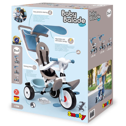 Smoby Baby Balade Plus packaging box showing product features and 3-in-1 grow-with-you system