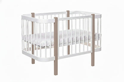 KOTTO ELIN baby crib in cappuccino and white with beech wood legs and included mattress