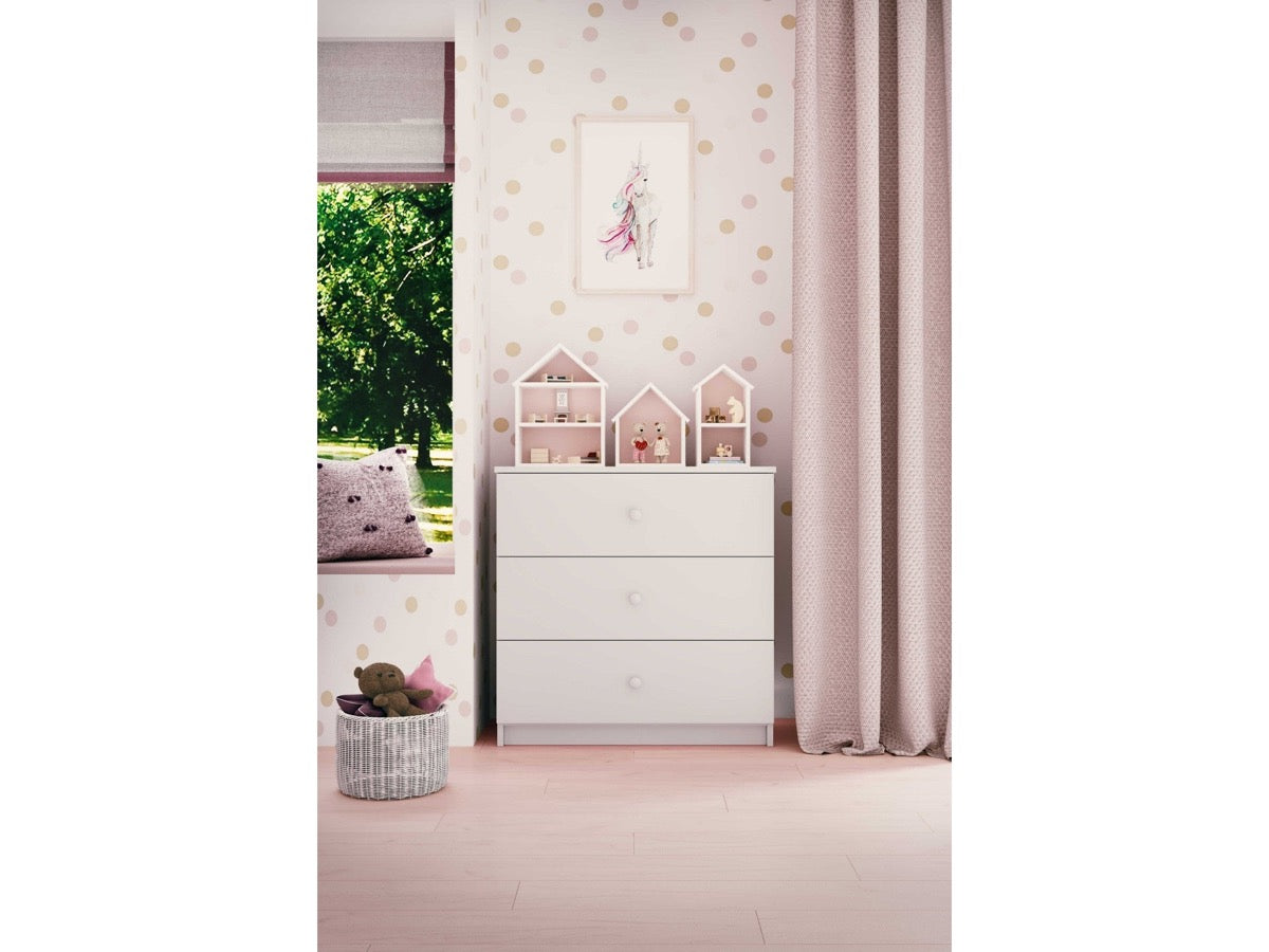Babydreams Chest of Drawers Nursery Storage – white dresser with drawers open view | Nestling