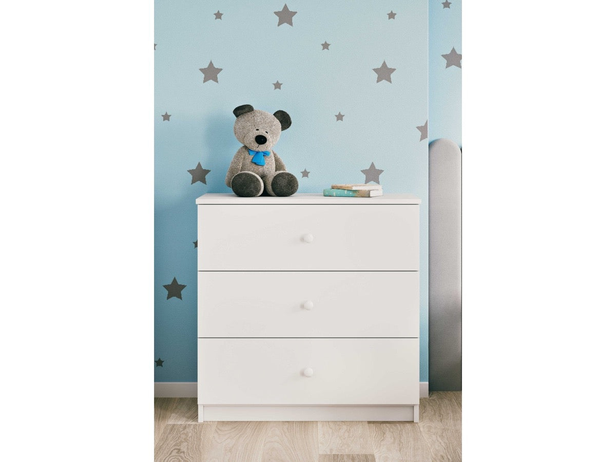 Babydreams Chest of Drawers Nursery Storage – white dresser with pink drawer handles | Nestling