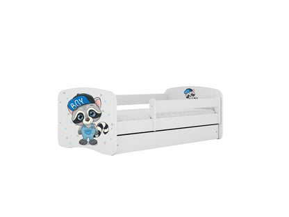 Kocot Kids Babydreams children's bed with cute raccoon sticker design and built-in white storage drawer