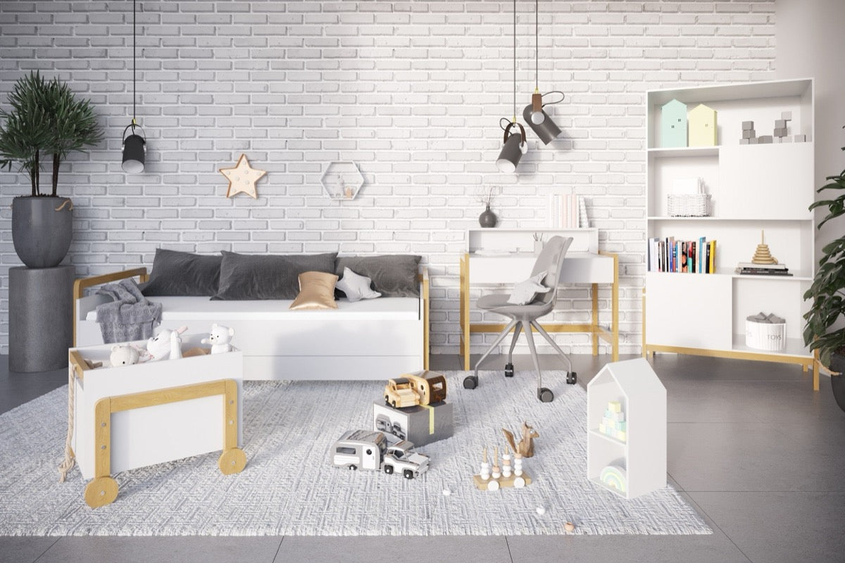 Bookshelf Victor Kids Scandinavian Bookcase Oak Legs – front view white bookcase oak | Nestling