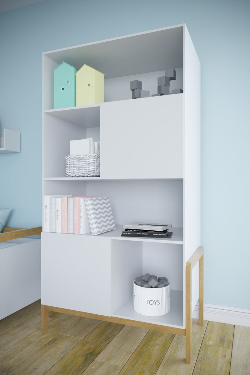 Bookshelf Victor Kids Scandinavian Bookcase Oak Legs – room lifestyle styled kids bookshelf | Nestling