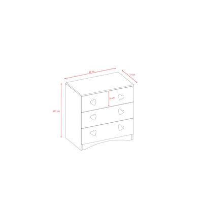 Technical dimension diagram of Julia chest of drawers with measurements