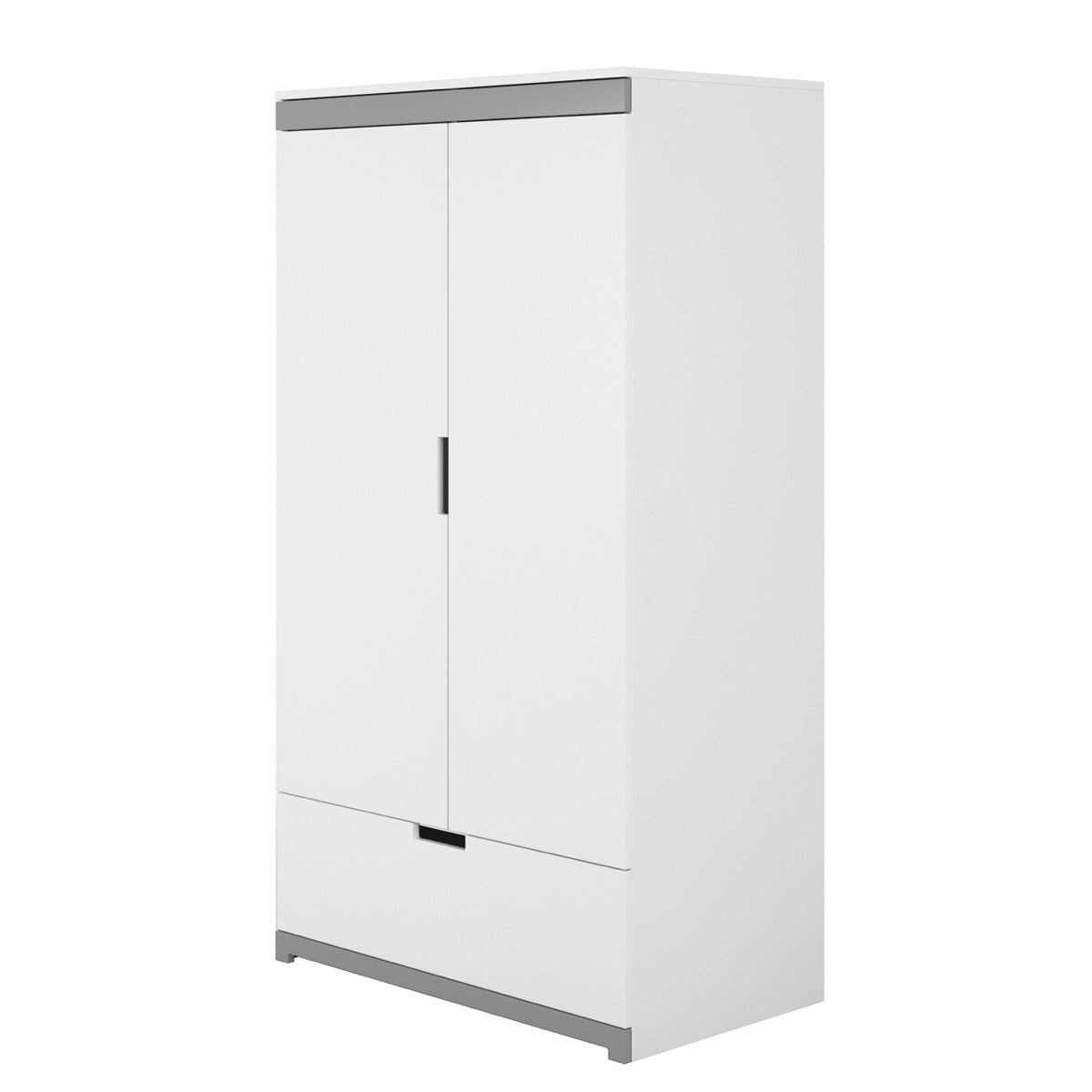 Tomi kids wardrobe front view with two doors and lower drawer compartment
