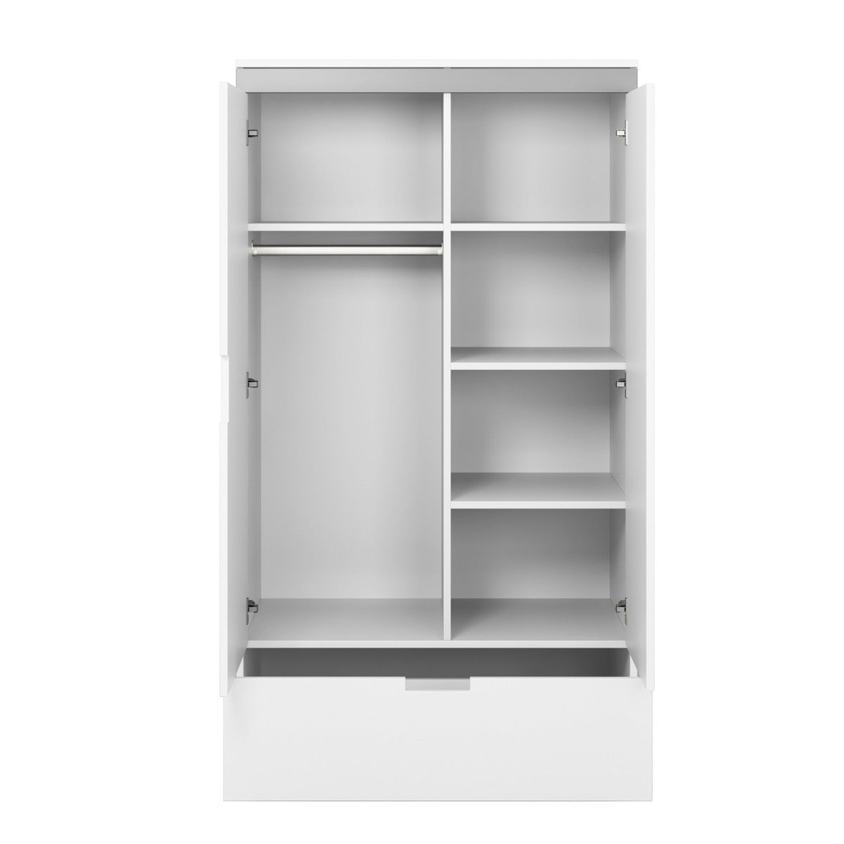 Tomi wardrobe interior showing hanging space and shelving for organized storage