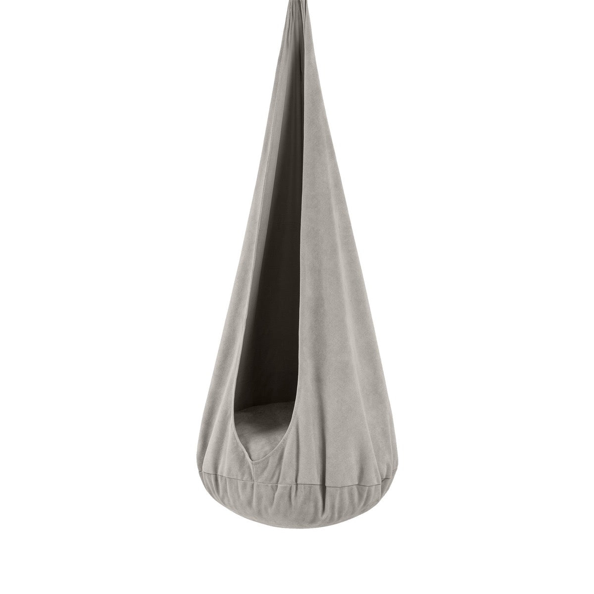 Stone Whisper cocoon swing with soft corduroy fabric and cushioned seat, suspended design for kids