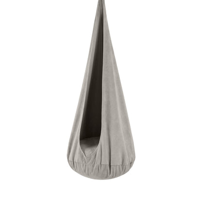 Stone Whisper cocoon swing with soft corduroy fabric and cushioned seat, suspended design for kids