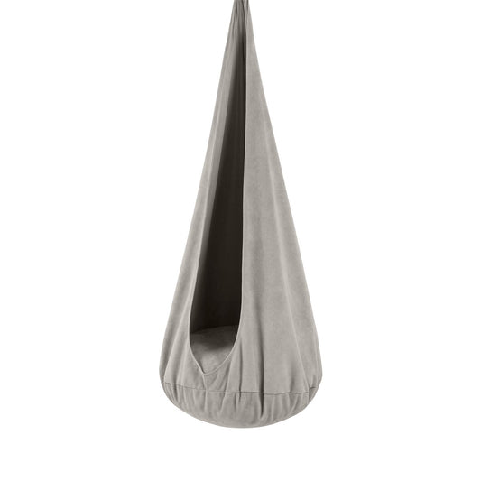 Stone Whisper cocoon swing with soft corduroy fabric and cushioned seat, suspended design for kids
