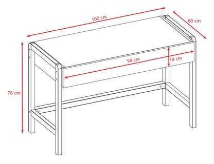 Kocot Kids Victor desk dimensions diagram showing 100cm width, 76cm height, and 60cm depth measurements
