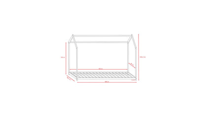Bella house bed dimension diagram showing length, width and height measurements