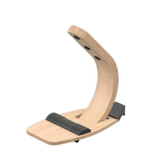 leg&go downhill add-on footrest and brake attachment with wooden curved support and black grip pads