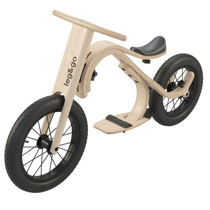 leg&go balance bike with downhill add-on footrest attachment shown from the side view