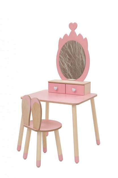 Family-scl Princess Beauty Table Chair with Mirror Crown – pink crown design vanity table | Nestling